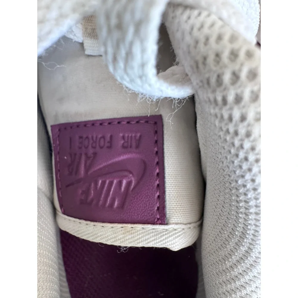 Nike‎ Air Force 1 Low White Burgundy Leather Sneakers Womens Size 7